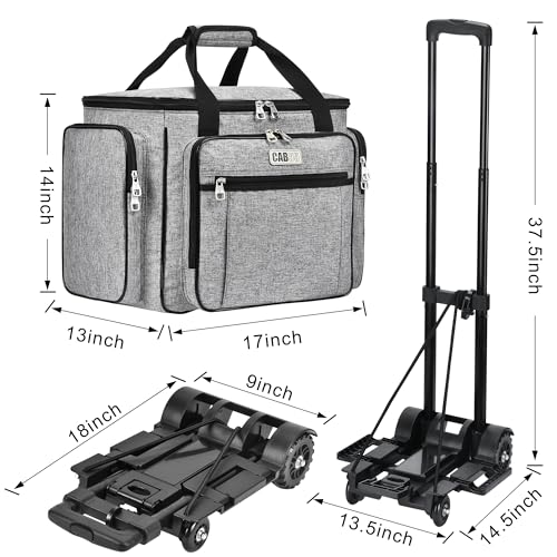 CAB55 Rolling Craft Bag, Tote Bag with Wheels for Women, Rolling Teacher Bag with Removable Folding Hand Truck (Grey) - color: Grey