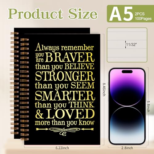 2Pcs Spiral Journal Notebook for Women Men, A5 Motivational Journal with 100 Pages, College Ruled Hardcover Notebook for Office School Home, Inspirational Gifts Encouragement Gifts - color: Black