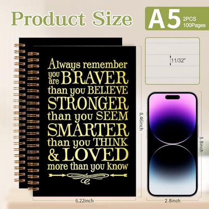 2Pcs Spiral Journal Notebook for Women Men, A5 Motivational Journal with 100 Pages, College Ruled Hardcover Notebook for Office School Home, Inspirational Gifts Encouragement Gifts - color: Black