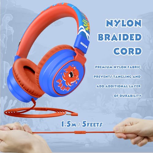 MIDOLA Kids Headphones for School Learning,Volume Limited 85/94dB, Foldable Lightweight Over-Ear Wired Headphones for Kids Toddler Girls Boys 3.5mm for Pad,Headsets with Built-in Mic Cartoon Blue - color: Blue Cartoon