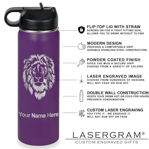 LaserGram Personalized Water Bottle, Grad Cap Class of 2023, 2024, 2025, 2026, 2027, Stainless Steel Double Wall Vacuum Insulated with Flip Top Straw, Custom Engraved Gift (20oz / 590ml Dark Purple) - color: Dark Purple, size: 20 Ounces