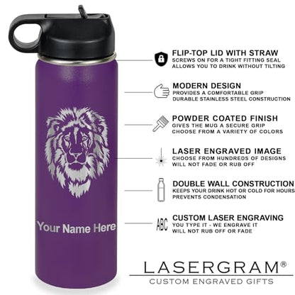 LaserGram Personalized Water Bottle, Grad Cap Class of 2023, 2024, 2025, 2026, 2027, Stainless Steel Double Wall Vacuum Insulated with Flip Top Straw, Custom Engraved Gift (20oz / 590ml Dark Purple) - color: Dark Purple, size: 20 Ounces