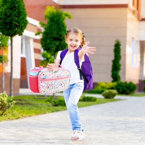RHCPFOVR Kids Lunch Bag - Insulated Lunch Box for Boys Girls,Washable Lunch Bag and Reusable Toddler Leak-proof Lunchbox for School and Daycare - color: Leaf & Flower