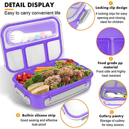 Bento Box for Kids 1300ML with 4 Compartment & Food Picks Cake Cups, Purple | Lunch Box Containers for Adults/Kids/Toddler, Leak-Proof, Microwave/Dishwasher/Refrigerator Safe, BPA Free - color: Purple