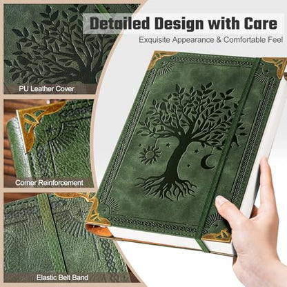 Ovesmusl PU Leather A5 Binder 6 Ring Refillable Journal 100 GSM 240 Pages | Refill Paper Include A5 Planner Binder Loose Leaf Binder Notebook 5.7”x8.3”, Green Tree - color: Green Tree
