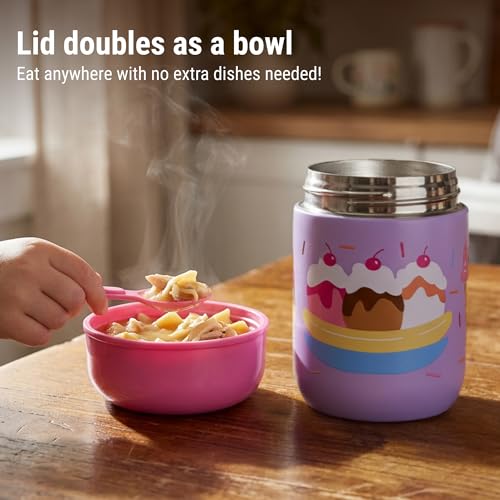 Wildkin Kids 10 oz Insulated Food Jar, Sweet Dreams | Wide-mouth 10 oz jar keeps food hot up to 5 hrs and cold up to 7 hrs · includes two folding spoons · stainless steel interior - color: Sweet Dreams
