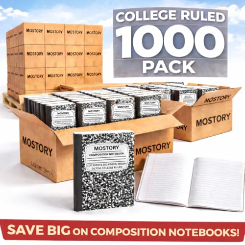 MOSTORY 1000 Pack Bulk Composition Notebook - College Ruled 200 Pages(100 Sheets), Size 7.5" x 9.75", Bulk School Supplies, Office, Bulk Notebooks for School, Writing Journal Notebook with Lined Paper - size: 1000 Pack
