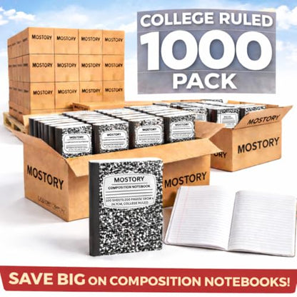 MOSTORY 1000 Pack Bulk Composition Notebook - College Ruled 200 Pages(100 Sheets), Size 7.5" x 9.75", Bulk School Supplies, Office, Bulk Notebooks for School, Writing Journal Notebook with Lined Paper - size: 1000 Pack