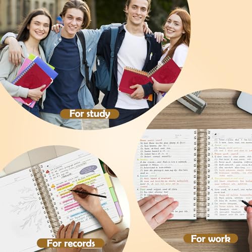 QIYVLOS Hardcover Spiral Notebook, A5 Journal with Removable Dividers Tabs, 5 Subject Notebook College Ruled, 320 Pages 6"x8" Leather Notebooks for Work School Study, Lined Journal for Women, Red - color: A5/Red