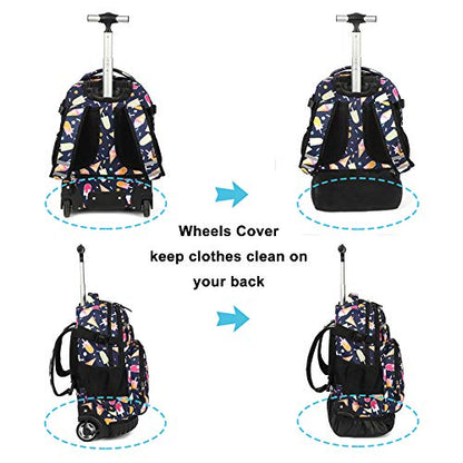 Tilami Rolling Backpack Armor Luggage School Travel Book Laptop 18 Inch Multifunction Wheeled Backpack Students - color: Summer Black