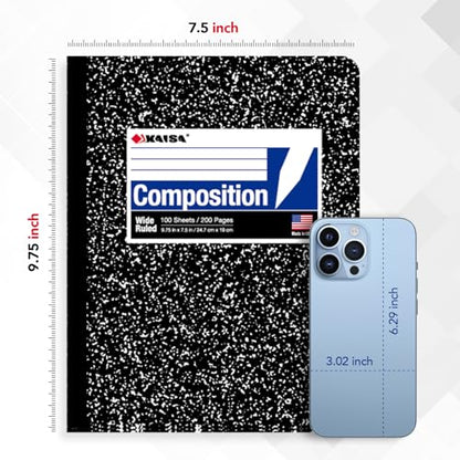 KAISA Composition Notebooks, Wide Ruled, 9-3/4" x 7-1/2", Black Marble Covers Composition Notepads Journal Notebooks 100 Sheets 4 Pack, C10001W - color: 4pad, size: wide
