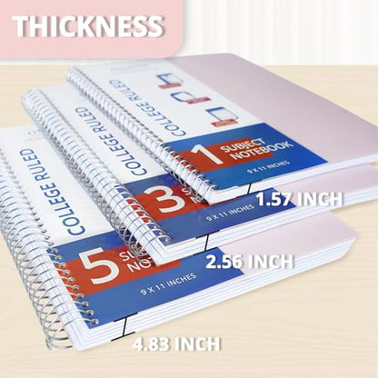 ONAVIA 1 Subject Spiral Notebook College Ruled 3 Pack, 200 Pages, Black | 100 Sheets, 9 x 11 in, Waterproof Plastic Cover, Durable, 3-Hole Punched, Divider, Double-Sided Pocket, Study - color: Black, size: 8.5 x 11''