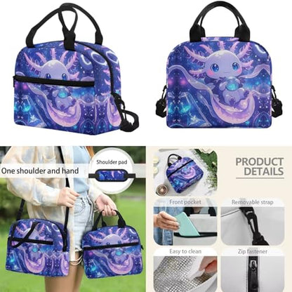 Elementary School Backpack with Insulated Lunch Box, Pencil Case & Water Bottle Holder - 17 Inch Axolotl Crystal Ball Print Bookbag Set for Kids, Child Back to School Supplies - color: Axolotl Crystal Ball