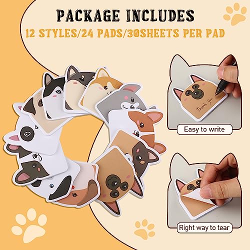 Yinder 24 Pads Cute Dog Sticky Notes Kawaii Animal Sticky Notes Pads Bulk Fun Cartoon Memo Pad Self Adhesive Tab Back to School Gift for Teacher Student Classroom Veterinary Dog Office Supplies - style: Dogs