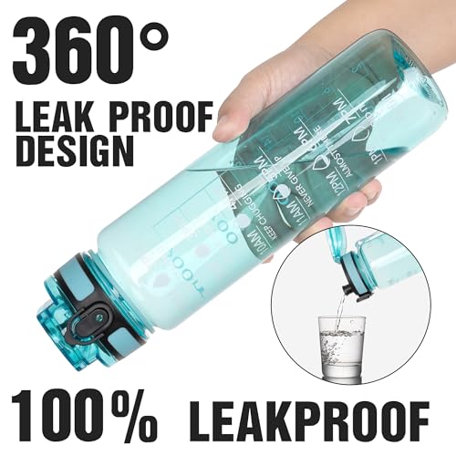 OLDLEY Water Bottle, 32oz Motivational Sports Water Bottle with Time Marker - Times to Drink - Tritan, BPA Free, Wide Mouth Leakproof,Surfer - color: Surfer