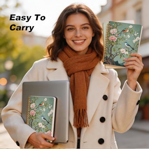 2 Pcs Bird Flower Spiral Notebook, Birds Gifts College Ruled Spiral Notebook, Flowers Themed Notebooks, 160 Ruled Pages Hardcover Journals for Writing Office, Bird Lover Gifts for Women Friend - color: Multicolour 0026