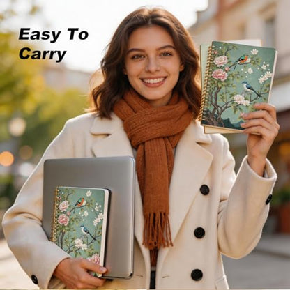 2 Pcs Bird Flower Spiral Notebook, Birds Gifts College Ruled Spiral Notebook, Flowers Themed Notebooks, 160 Ruled Pages Hardcover Journals for Writing Office, Bird Lover Gifts for Women Friend - color: Multicolour 0026