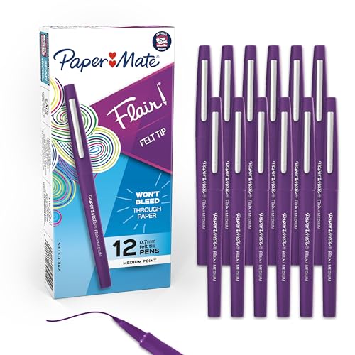 Paper Mate Flair Felt Tip Pens, Medium Point (0.7mm), Vivid Purple, 12 Count - For Teachers, Students, Classroom Use, Note-Taking, Arts & Crafts - color: Purple