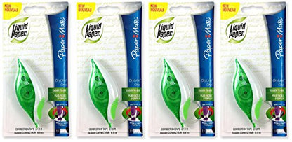 Paper Mate 660415 Liquid Paper DryLine Grip Correction Tape Dispenser, Pack of 4; Transparent Green Body; 1/5 inches Wide x 27.8 feet Long White Tape; Applies Dry, Rewrite Instantly; Swivel Tip - size: 1 Count (Pack of 4)