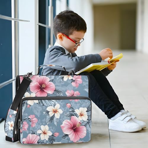 3 Ring Zipper Binder with Shoulder Strap Pink Hibiscus Flower 2 Inch Zippered Binder Bag 500 Sheet Capacity Multi Pockets for School Supplies - color: Multi13