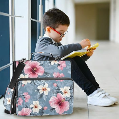 3 Ring Zipper Binder with Shoulder Strap Pink Hibiscus Flower 2 Inch Zippered Binder Bag 500 Sheet Capacity Multi Pockets for School Supplies - color: Multi13