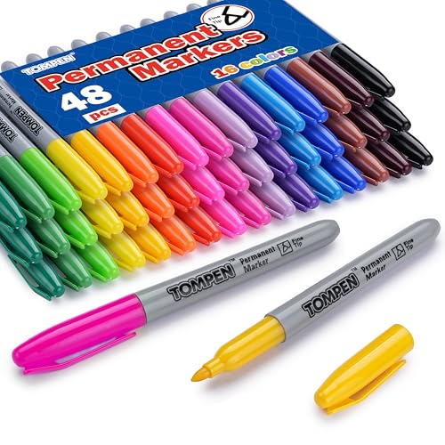 Permanent Markers,Fine Tip,48 Pack Bulk,16 Assorted Colors,Waterproof Permanent Marker Pens with Quick Drying on Wood,Plastic,Paper,Metal,Mirror for Christmas Gift Drawing Writing Poster - color: 48 Count 16 Colors