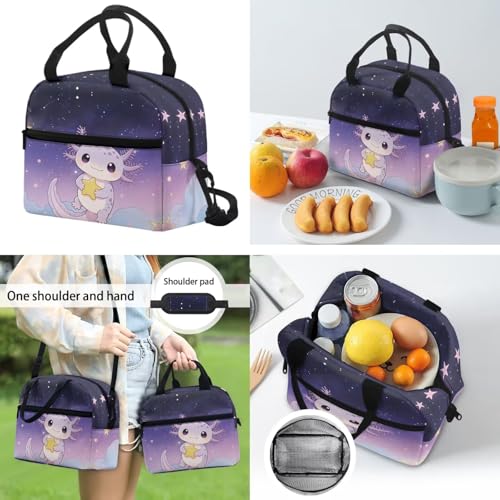 CLOHOMIN Axolotl Kids Backpack Set of 3 with Lunch Bag for Girls 10-12 Primary Schoolbag and Lunch Box and Water Bottle Bag Set School Book Bags for Middle School Kids Large Capacity Bookbag - color: Axolotl Star