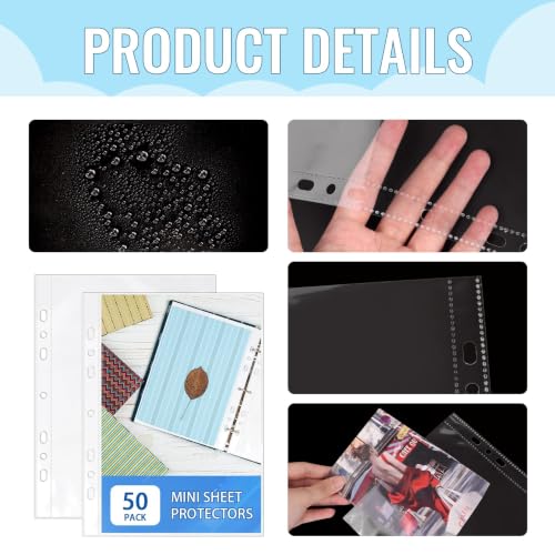 VOKOY 50 Pack 5.5x8.5 Inch Sheet Protectors for 3 or 6 Ring A5 Binder, Half Letter Size 7 Holes Mini Heavy-Duty Sheet Protector Sleeves Crystal Clear Playbill Binder Pockets - size: 5.5x8.5 Inch-1 Pocket, style: 50 Pack