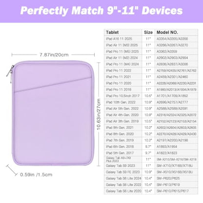 MoKo 9-11 Inch Tablet Sleeve Bag Carrying Case with Accessory Pocket | Fits iPad Air 11-inch M4, iPad Pro 11-inch M5, iPad A16 11-inch, iPad 10/9/8/7th and Tab S9/S8 11-inch, Lilac - color: Lilac, size: 9-11 Inch