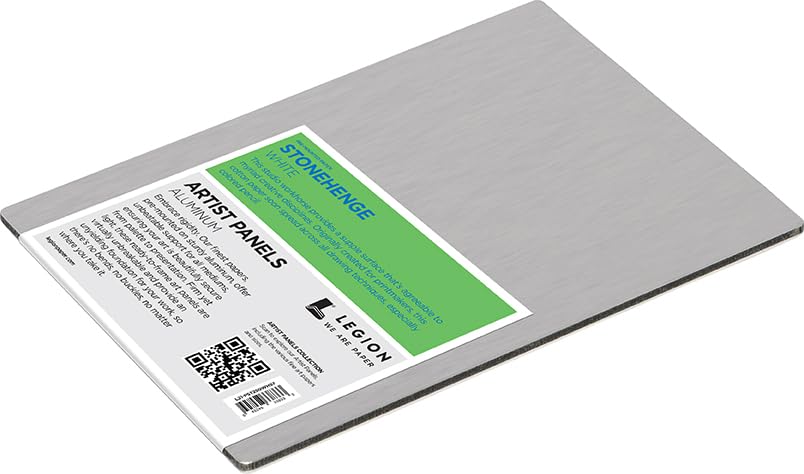 Legion Artist Panel, 1/8" Composite Brushed Aluminum with Stonehenge 100% Cotton White 250gsm Paper, 5 x 7 inches for Dry Media - size: 5 x 7