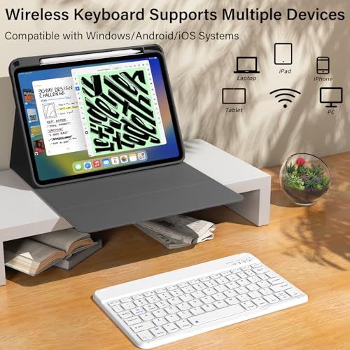 kenke for iPad 11/10th Gen Case with Keyboard 11/10.9 inch 2025 A16/2022, Detachable Wireless Bluetooth Keyboard Case with Bulit-in Pencil Holder, White Square Keycaps (Black - color: Black