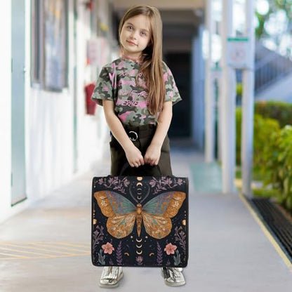 3 Ring Zipper Binder with Shoulder Strap Handle Moths Moon Phases Portfolio File Organizer Bag School Office 500 Sheets Capacity 1.5 inch Ring
