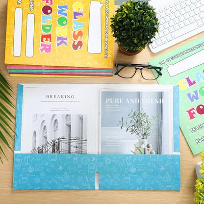 Outus 24 Pcs Students Classwork Pocket Folders Bulk Portfolio Take Home Folders Gifts for Classroom Home Office Students Teachers School Supplies - style: Classicl Style