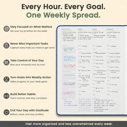 Hourly Planner & Appointment Book (8.5” x 11”) - Premium Hourly Planner with Daily Schedule & 30-Minute Time Slots for Better Time Management by PRODUCTIVITY STORE (A4, Navy) - color: Navy Blue