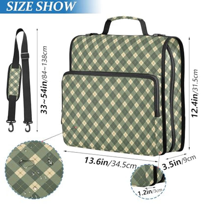 Olive Green Zipper Binder 3 Ring Binder with Zipper 1.5 Inch Shoulder Strap & Handle Binders Organizer Bag Gingham - color: Olive Green