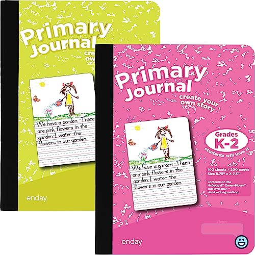 Enday Primary Journal Grades K-2, Primary Writing Journal, Half Page Ruled Primary Journal Composition Notebook for Kids, 100 Sheets kids Notebook, Pink and Yellow (2 Pack) - color: PINK - YELLOW