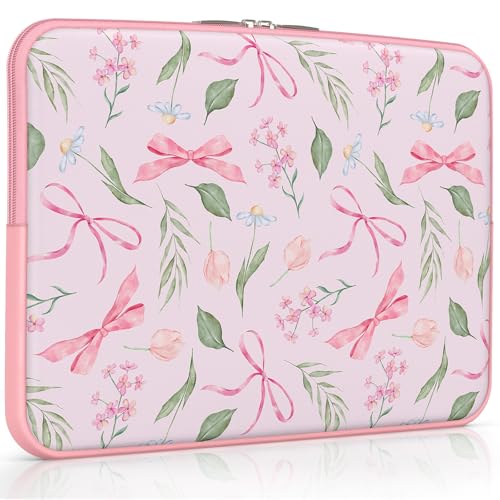iCasso Laptop Sleeve 13 inch for MacBook Air 13-13.6 inch,Cute Laptop case for MacBook Neo/Pro 13 inch, Slim Protective Travel Carrying Case Sleeve for 14 inch Chromebook, HP, Flower Bow Pink - color: Pink Flower Bow, size: 13-14 Inch