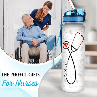 Hyturtle Personalized Nurse Water Bottle - 32oz Motivational Water Bottle with Leak-Proof Lid & Time Marker - Gift for Women, Nursing Students, Medical Assistants, Healthcare Workers On Birthday