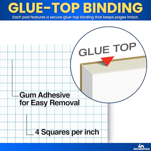 1InTheOffice Graph Paper Pad, Quadrille-Rule Glue Top Pads, Quadrille Rule (4 sq/in) White 8.5 x 11, 50 Sheets, 24 pack