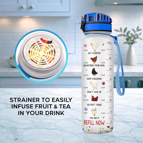 Funny Chicken Water Bottle 32oz, Stop Slacking Drink Your Water Tumbler with Time Marker, Cute Rooster Farm Gift for Chicken Lovers Women Mom - color: Chicken