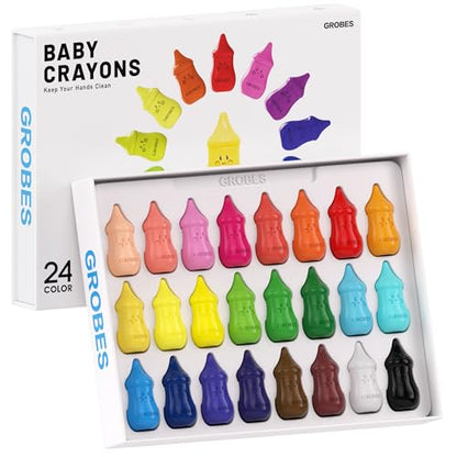24 Colors Toddler Crayons Non-Toxic, Unbreakable crayons for toddlers 1-3 -, Easy to Hold - color: 24 Colors