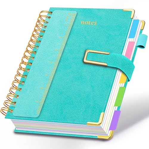 Hardcover Spiral Notebook College Ruled, 6.2"x 8.2" Leather Journal Notebook with Magnetic Closure, 300 Pages 5 Subject Notebook with Dividers Tabs Journal for Women Men, Work, School(Blue) - color: Blue, size: A5-6.2"x8.2"
