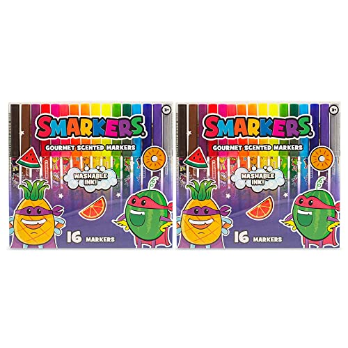 Smarkers (2 Pack) - Washable Scented Markers, Assorted Colors, Standard Point Felt Tip, 16 Count - size: 2 Count (Pack of 16)