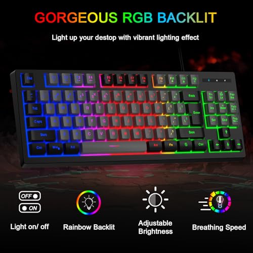 BlueFinger RGB 87 Keys Gaming Keyboard and Backlit Mouse Combo, USB Wired Rainbow Keyboard, Gaming Keyboard Set for Laptop PC Computer Game and Work(Black & Gray) - color: Black & Gray