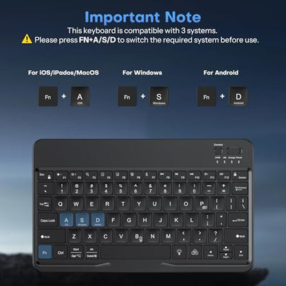 OMOTON Rechargeable Ultra-Slim Keyboard with Upgrade Oversize Keycaps, Adjustable Stand and Backlit, Wireless Bluetooth Keyboard for Samsung Tablet, iPad, Smartphone, Android, iOS, Windows, Black - color: Black