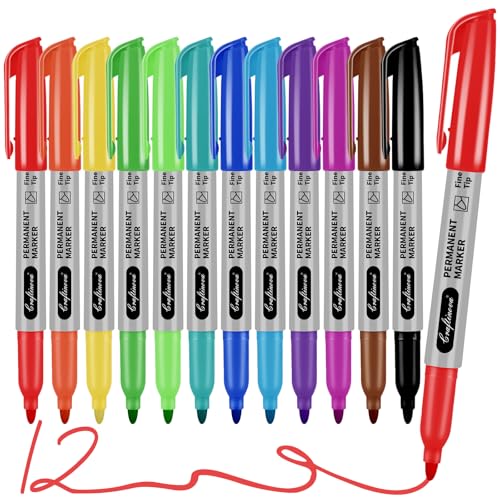 Fine Point Permanent Markers Assorted Colors 12 Pcs, Fine Tip Works on Paper, Glass, Plastic, Metal, Waterproof, Fade Resistant, for Adults, Artist, Teacher, Offical & School Supplies - color: 12 Multicolor