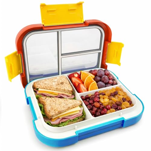 EASYFUN Bento Box Adult, Lunch Box, 3-Compartment Lunch Containers, Drop-Proof, Dishwasher Safe & Made with BPA-Free Materials (Red blue) - color: Red blue