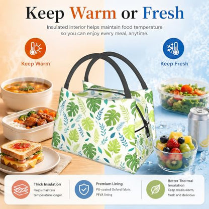 Palm Leaf Reusable Lunch Bag,Green Leaf Insulated Small Lunch Box for Kids Adult Women,Leakproof Cooler Tote Bags for Student Teacher Work Camping Picnic School - color: Palm Leaf
