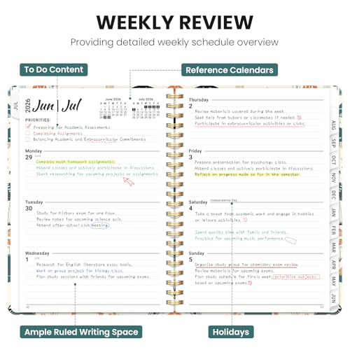 Planner 2026-2027, Academic Planner Weekly and Monthly, Jul 2026 - Jun 2027, Spiral Bound School Planning Tool with Tabs and Pocket, Perfect for Students & Teacher, 6.3" x 8.5", Mushrooms Grove - color: C-Mushrooms Grove, size: 6.3"x8.5" (A5)