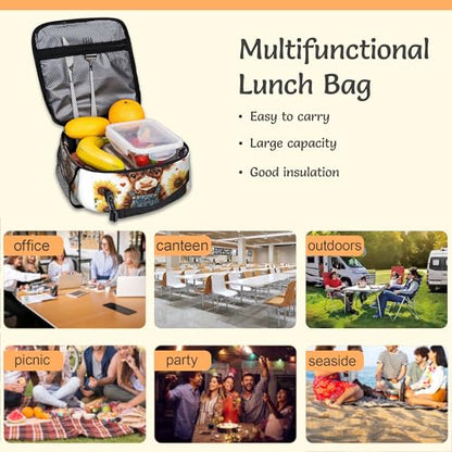 Insulated Lunch Bag,Cute Highland Cow Durable Lightweight Lunch Box for Kids,Rustic Sunflower Portable Thermal Picnic Cool Bags Girls Boys School Daycare,Work,Camping - color: Cute Highland Cow